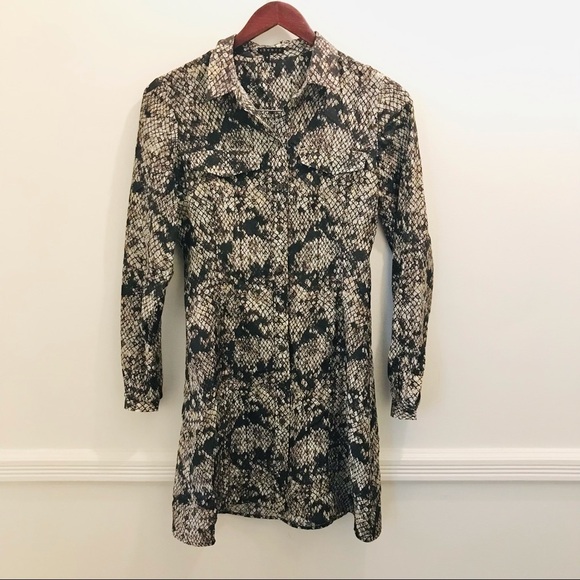 Theory Ananine Snake Lace Shirt Dress 0 silk tan gray black brown - Picture 2 of 13